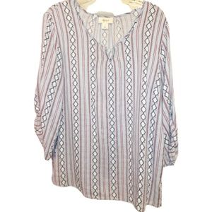 Style & Co Chambray Embroidered Peasant Top L